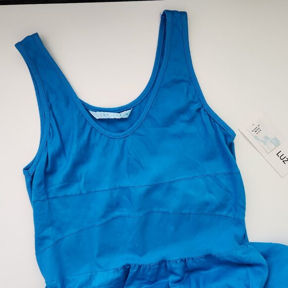 Luna Luz Blue Romantic Tank Midi Dress with pockets voluminous bubble skirt M - Picture 3 of 10